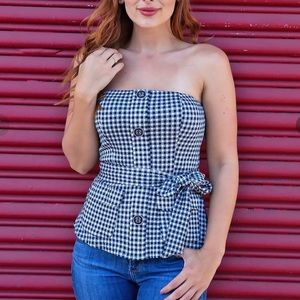 Anthropologie Eva Franco Strapless Gingham Top in Navy and White. Women’s Medium